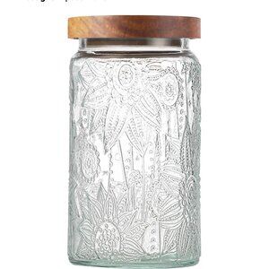 vintage sunflower glass bamboo lid jar air tight food canister kitchen storage